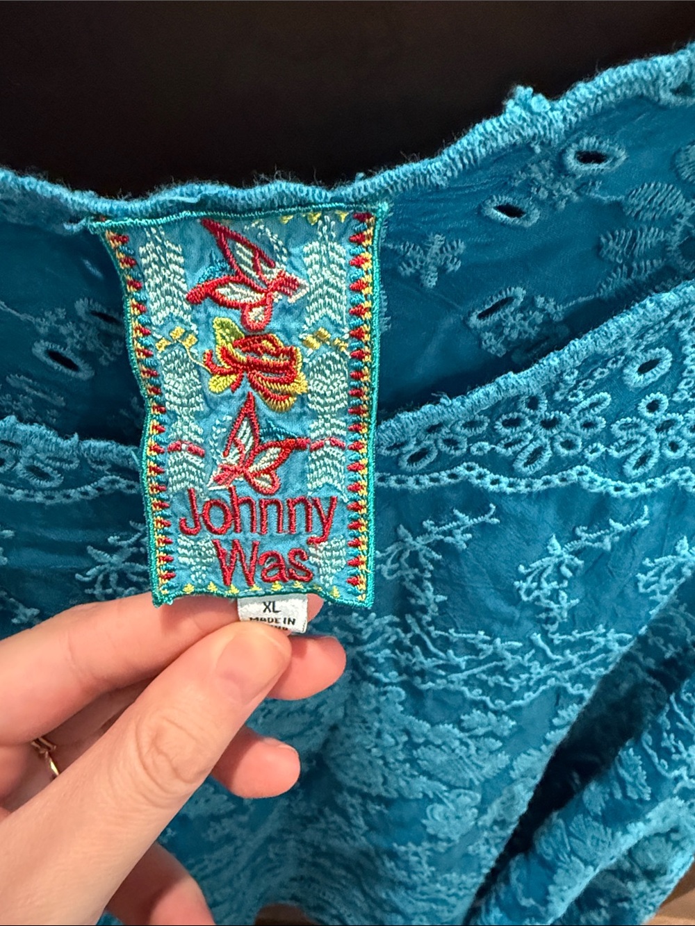 Johnny Was Bright Turquoise Embroidered Tunic - Picture 2 of 5